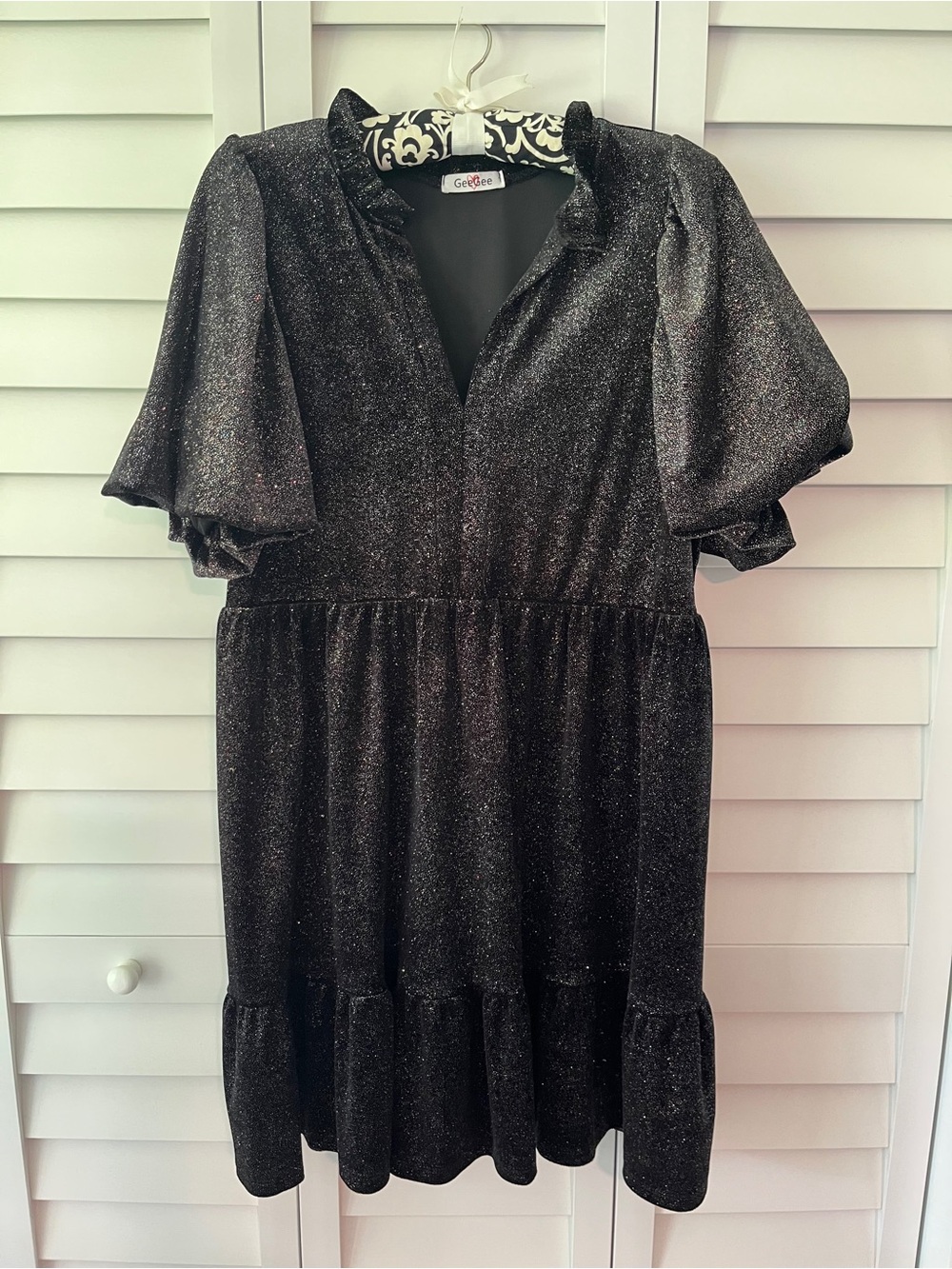 Gorgeous Black Sparkle Tiered Mini Dress by GeeGee